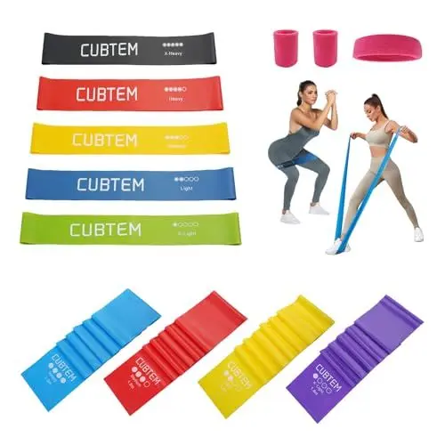 Produktbild: Fitnessbänder 9er-Set, CUBTEM 100% Latex Fitnessband 5er-Set, TPE Fitnessband 4er-Set, Resistance Bands Widerstandsbänder Gymnastikband Ideal für Muskelaufbau Pilates Yoga Krafttraining Physiotherapie