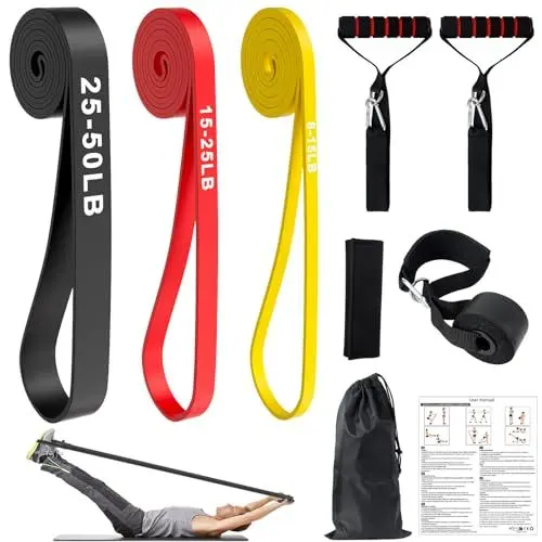 Produktbild: Fitnessbänder, Resistance Bands Set mit 3 Widerstandsstufen, Inklusive Türanker, Griffe, Schutzpolster und Aufbewahrungstasche, Widerstandsbänder Für Krafttraining/Yoga/Klimmzughilfe