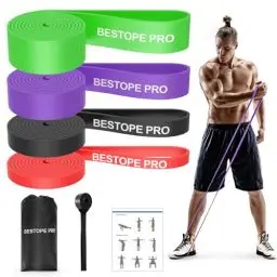Produktbild: Fitnessbänder mit 4 Widerstandsstufen, Resistance Bands Set mit Türanker, Pull Up Widerstandsbänder, Klimmzugband für Fitness/Stretching/Yoga/Krafttraining/Pilates/Crossfit