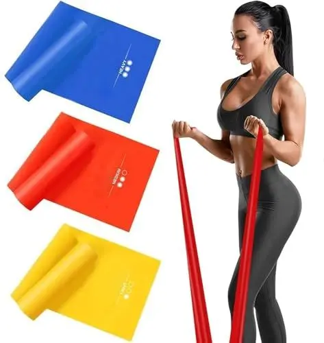 Produktbild: Fitnessband 3er-Set 2m lang Fitnessbänder Widerstandsbänder in 3 Stärke, Gymnastikband Resistance Band Trainingsband für Crossfit, Muskelaufbau, Yoga, Pilates für Männer und Frauen