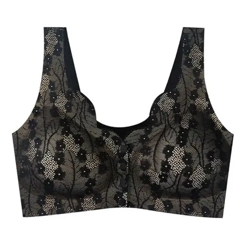 Produktbild: Fitness-Bekleidung OrthopäDischer Entlastungs BH Übergroßer, Geraffter Anti-Sagging-BH mit offener Knopfleiste vorne für Damen mit bequemer und spurloser Top Mit Eingearbeitetem BH (Black, M)