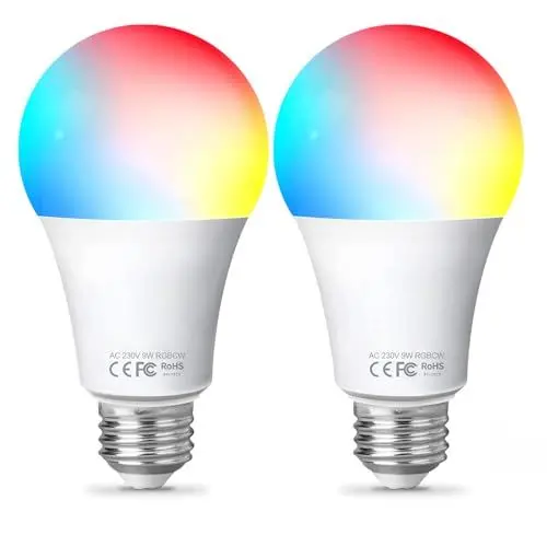 Produktbild: Fitop Alexa Glühbirne Smart Lampe E27, WLAN Lampe LED Kompatibel mit Alexa/Google Home, 9W, Dimmbar Warmweiß-Kaltweiß und Mehrfarbige Birne, Kontrolle durch APP, Kein Hub Benötigt, 2 Stück