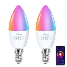 Produktbild: Fitop Alexa Smart Glühbirnen, E14 Wlan LED Lampen Dimmbar Glühbirne 4.9W 470Lm, 2700-6500K, RGB 16 Millionen Farben, App Steuern Kompatibel mit Alexa/Google Home, Sprachsteuerung 2 Pack