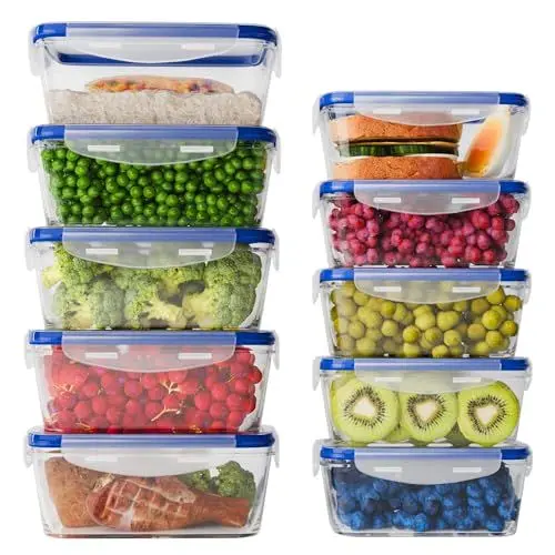 Produktbild: FITPREP 10er Pack (20 teilig) Frischhaltedosen Set. 5 x 1000 + 5 x 700ml aus Kunststoff Dicht & hygienisch mit Deckel. Langlebiges und großes Meal Prep Boxen Set.Ineinander stapelbar. BPA frei