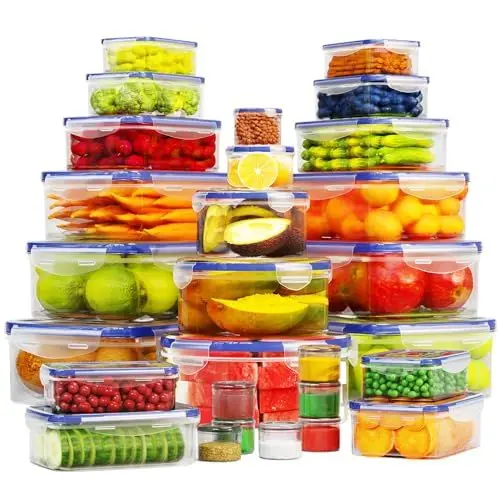 Produktbild: FITPREP 56-teiliges Frischhaltedosen Set (28 Vorratsdosen mit 28 Deckel) Umfangreichstes Set aus Kunststoff mit allen Größen für den Haushalt, Luftdicht, Auslaufsicher, Meal Prep Boxen, BPA frei