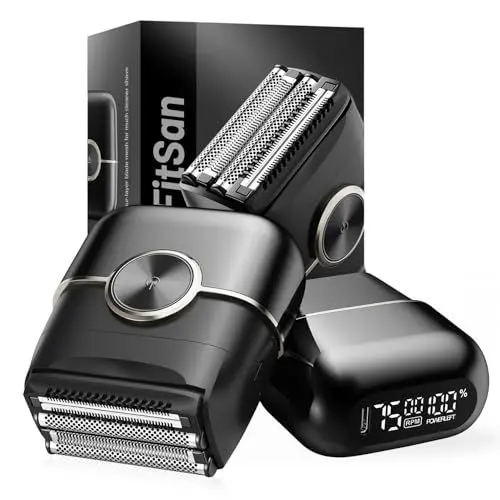Produktbild: FitSan Elektrorasierer Herren – Folienrasierer mit 4 flexiblen Klingen für Glatze & Bart – IPX7 wasserdicht (Nass/Trocken) – Kabelloser Kopfrasierer mit Led Display schneller Ladung