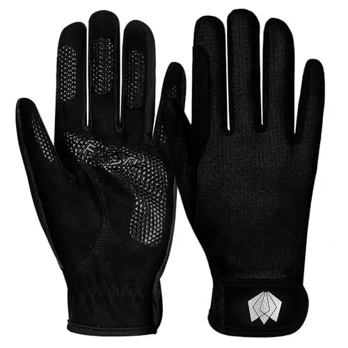 Produktbild: FitsT4 Sports Damen Reithandschuhe Unisex Erwachsene Ladies Reiten Silikon Grip ReiterHandschuhe Fahrradhandschuhe für Reitsport Sports,Schwarz,L