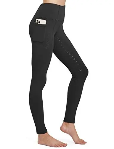 Produktbild: FitsT4 Sports Damen Winterreitleggings Silikon Vollbesatzreithose mit Fleecefutter mit Handytasche und Gürtelschlaufen,Schwarz,M