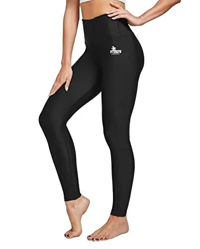 Produktbild: FitsT4 Sports Deman Lange Badehose Schwimmen Badehose Hohe Taille Schnell voller Lange Schwimmen Strumpfhosen Sonne schützend Yogahose,Schwarz,XL