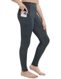 Produktbild: FitsT4 Sports Kinder Reiten Hosen Mädchen Reithose Silikon Vollbesatz Reitleggings mit Seitenaschen,Dunkelgrau,XS