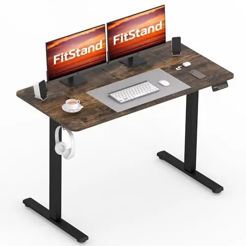 Produktbild: FitStand FQ1 120x60cm höhenverstellbarer Schreibtisch Electric Lift Desk mit Tischplatte, Stehpult, Lift Computertisch mit Haken, Kindersicherung, Memory-Funktion für Büro und Zuhause-Dunkelbraun