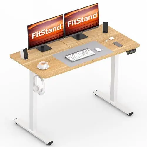 Produktbild: FitStand FQ1 120x60cm höhenverstellbarer Schreibtisch Electric Lift Desk mit Tischplatte, Stehpult, Lift Computertisch mit Haken, Kindersicherung, Memory-Funktion für Büro und Zuhause - Ahorn