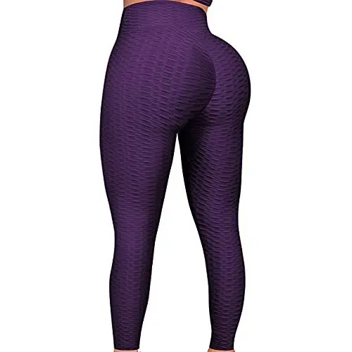 Produktbild: FITTOO Tiktok Damen Honeycomb Anti Cellulite Leggings Booty Scrunch Hohe Taille Push Up Boom Booty Sport Leggings Stretch Gym Yogahosen Lila, S