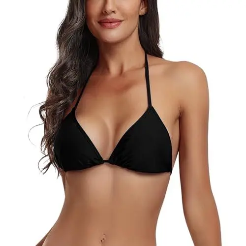 Produktbild: FITTOO Triangel Bikini Oberteil Große Brüste Damen Push up Sport Bikini Neckholder Rückenfrei Bikinioberteil mit Polster Schwarz, L