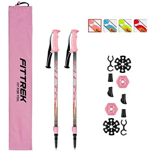 Produktbild: FitTrek Wanderstöcke Kinder - Trekkingstöcke - Walking Stöcke Teleskop - Nordic Walking Stock Verstellbar Leicht mit Gummipuffer, Pads und Tasche
