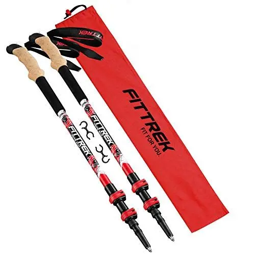 Produktbild: FitTrek Wanderstöcke Kork - Walking Stöcke - Trekkingstöcke Teleskop - Nordic Walking Stock Verstellbar Leicht für Damen, Herren und Kinder mit Gummipuffer, Pads und Tasche