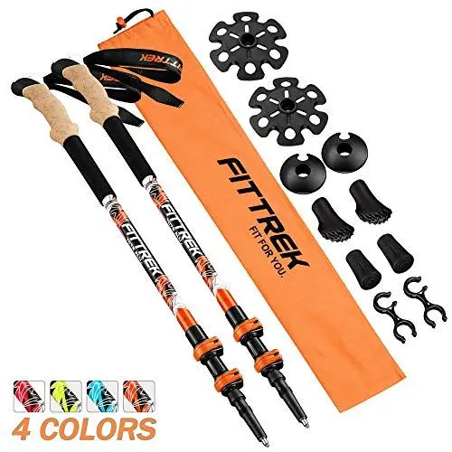 Produktbild: FitTrek Wanderstöcke - Trekkingstöcke Kork - Walking Stöcke Teleskop - Nordic Walking Stock Verstellbar Leicht für Damen, Herren und Kinder mit Gummipuffer, Pads und Tasche