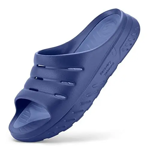Produktbild: FitVille Breit Diabetiker Badeschuhe Herren Orthopädischer Slippers mit Fußgewölbestütze Gesundheitsschuhe für Geschwollene Füße Blau 43/44 EU Weit