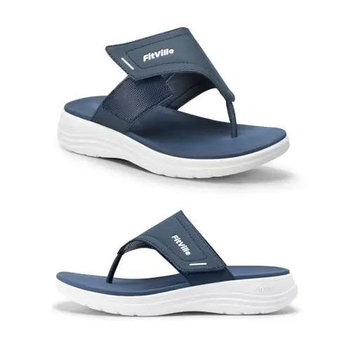 Produktbild: FitVille Breit Zehentrenner Sandalen Damen mit Absatz Weich Bequem Meer Pool Strand Outdoor Blau 41 EU Weit