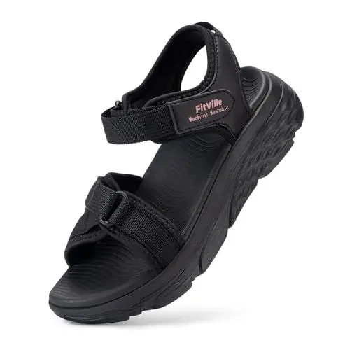 Produktbild: FitVille Diabetiker Sandalen Damen mit Klettverschluss Orthopädische Sommerschuhe Senioren für Fußschmerzen Schwarz 37 EU Weit