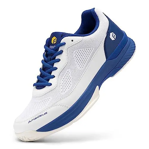 Produktbild: FitVille Extra Weit Tennisschuhe Herren rutschfest Hallenschuhe Atmungsaktiv Badminton Schuhe Bequemen Fitnessschuhe Weiß/Blau 45 EU Weit