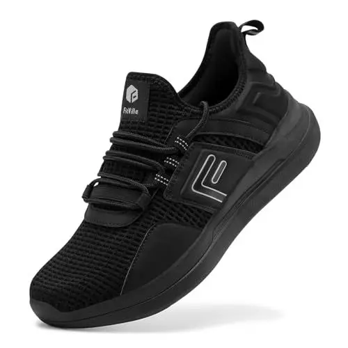 Produktbild: FitVille Extra Weite Laufschuhe Herren Dämpfung Straßenlaufschuhe Bequeme atmungsaktive Outdoor Joggingschuhe rutschfest Turnschuhe Schwarz 42.5 EU X-Weit