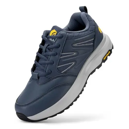 Produktbild: FitVille Extra weit Wanderschuhe Herren Wasserdicht Wanderhalbschuhe rutschfest Trekkingschuhe für alle Wetterbedingungen Outdoor Schuhe mit Fußgewölbestütze Blau 48 EU Weit