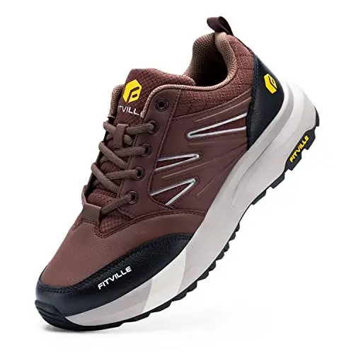 Produktbild: FitVille Extra weit Wanderschuhe Herren Wasserdicht Wanderhalbschuhe rutschfest Trekkingschuhe für alle Wetterbedingungen Outdoor Schuhe mit Fußgewölbestütze Braun 44 EU X-Weit