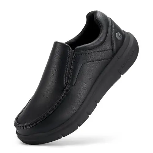 Produktbild: FitVille Weit Slip on Slipper & Mokassins für Herren EasyWalk Lederschuhe Freizeitschuhe Anzugschuhe Schwarz 43 EU Weit