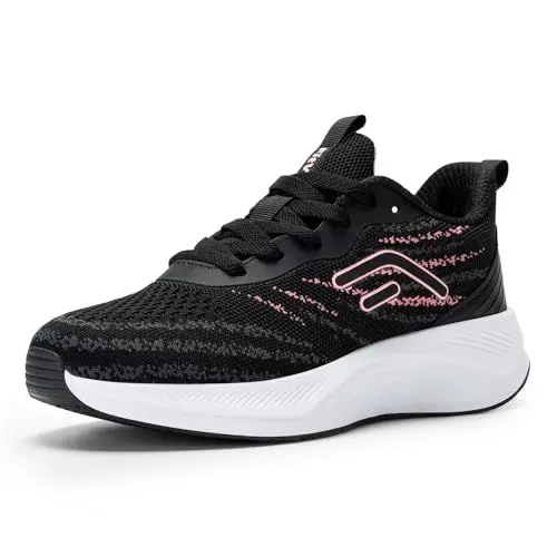 Produktbild: FitVille Laufschuhe Damen Sportschuhe Atmungsaktiv Turnschuhe Leichte Joggingschuhe mit Weich Dicke Sohle Frizeitschuhe Outdoor Straßenlaufschuhe, Schwarz mit Rosa, 38 EU