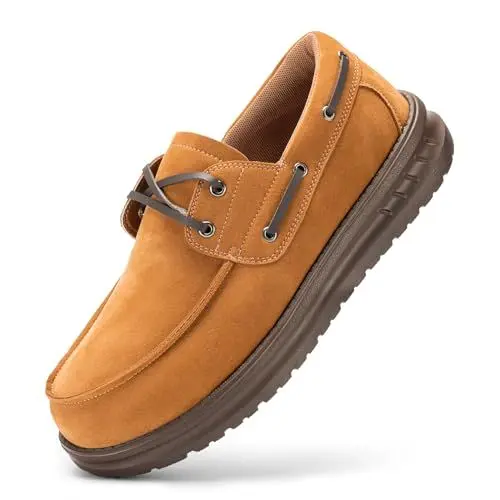 Produktbild: FitVille Schuhe Herren weit Outdoor Slip On Slipper Hausschuhe Leder Flache Business Schuhe Braun 42.5 EU Weit