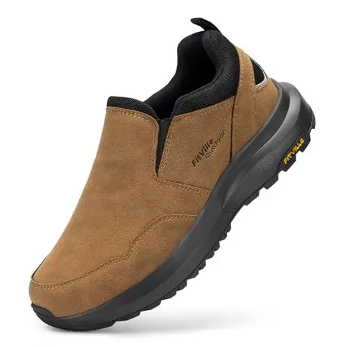 Produktbild: FitVille Wanderschuhe Herren Extra Breit Trekkingschuhe rutschfeste Outdoor Schuhe Atmungsaktiv Freizeitschuhe Slip On Walkingschuhe Weit Herren Sneaker mit Fußgewölbestütze,Dünenbraun,44 EU,X-Weit
