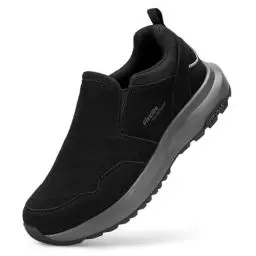 Produktbild: FitVille Wanderschuhe Herren Extra Breit Trekkingschuhe rutschfeste Outdoor Schuhe Atmungsaktiv Freizeitschuhe Slip On Walkingschuhe Weit Herren Sneaker mit Fußgewölbestütze,Schwarz,46 EU,X-Weit