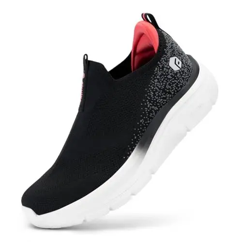 Produktbild: FitVille Wanderschuhe extra weit Damen Slip On Walkingschuhe Freizeitschuhe zum schlüpfen Schwarz mit Rot 39 EU X-Weit
