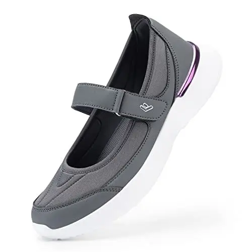 Produktbild: FitVille Weit Damen Casual Walking Sportschuhe Atmungsaktive Krankenschwester Arbeitsschuhe Frauen Gehen Laufen Lässige Pflege Sneakers Schuhe Grau 35.5 EU Weit