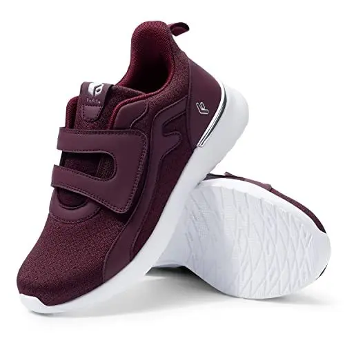Produktbild: FitVille Weit Klettverschluss Walking Schuhe Damen Freizeit Turnschuhe für ältere Frauen Leichte Sneaker Burgundisch 37 EU Weit