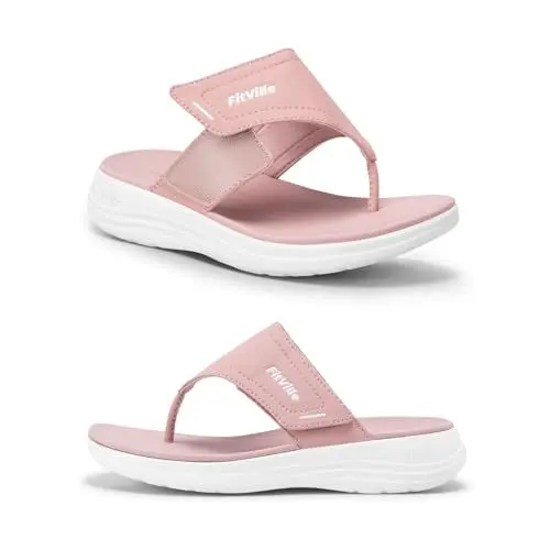 Produktbild: FitVille Wide Fit Zehentrenner Damen mit Fußgewölbestütze Fussbett Bequem Slipper für Flache Füße Rosa Größe 38 EU Weit