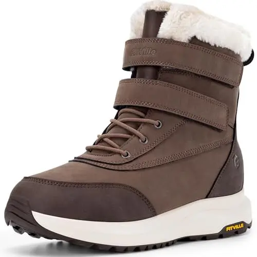 Produktbild: FitVille Winterstiefel Herren Extra Weit Warm Winterschuhe Wasserdicht Gefüttert Schneestiefel Kurzschaft Stiefel Breit Winter Outdoor Boots Rutschfeste Schuhe Braun 45 EU X-Weit