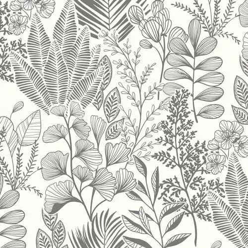 Produktbild: Fiula Blätter Selbstklebende Tapete Tropical Tapeten Klebefolie Möbel 41CMx3M Blumentapete Klebetapete Möbelfolie Wandtapete Vinyl Wasserdicht DIY Wandbelag für Wohnzimmer Schlafzimmer Beige Grau