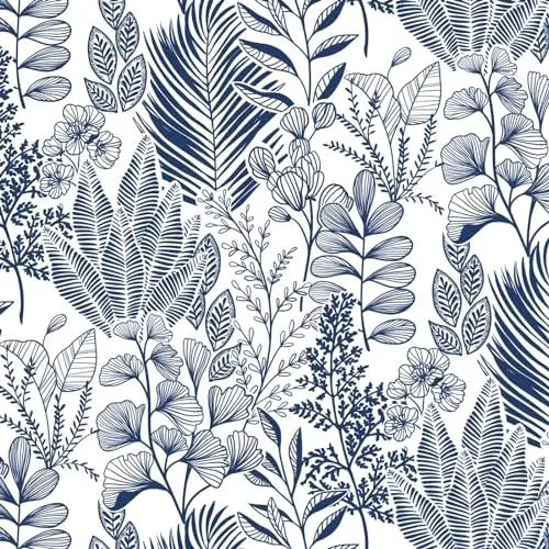 Produktbild: Fiula Blätter Selbstklebende Tapete 41CMx3M Klebefolie Möbel Tropical Tapeten Blau und Weiß Klebetapete Möbelfolie Wandtapete Vinyl Wasserdicht DIY Wandbelag für Wohnzimmer Schlafzimmer Wallpaper