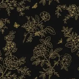 Produktbild: Fiula Blumen Selbstklebende Tapete 44cm×300cm Klebefolie Möbel Vinyl Wrap Schwarz und Gold Blumentapete Blätter Mustertapete Vintage Wallpaper Schmetterling Dekorfolie Wohnzimmer Wasserdicht