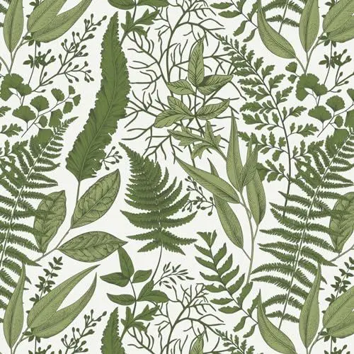 Produktbild: Fiula Selbstklebende Tapete Grün Blätter Tapeten Klebfolie Möbel 41cmx3m Wasserdicht Blattmotiven Wandverkleidung Vinyl Wrap Abnehmbar für Wohnzimmer Klebetapete Möbelfolie Wallpaper Wandtapete Weiß