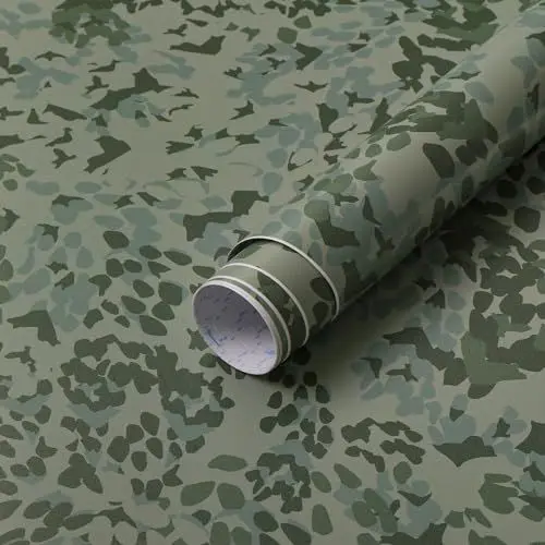 Produktbild: Fiula Grün Selbstklebende Tapete 41CMx3M Flecktarn Tapeten Klebefolie Möbel Dekrofolie Klebetapete Wandtapete Möbelfolie für Jungenzimmer Wohnzimmer Army Militär Camouflage Tarntapete Abnehmbar