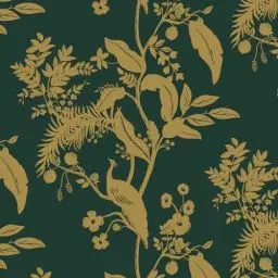 Produktbild: Fiula Grün Selbstklebende Tapete Vögel Blätter Muster Tapeten 44CMx3M Wandtapete Klebefolie Möbel Wasserdichte Klebetapete Wohnzimmer Schlafzimmer Möbelfolie Dunkelgrün Gold Vintage Dekor Blumentapete