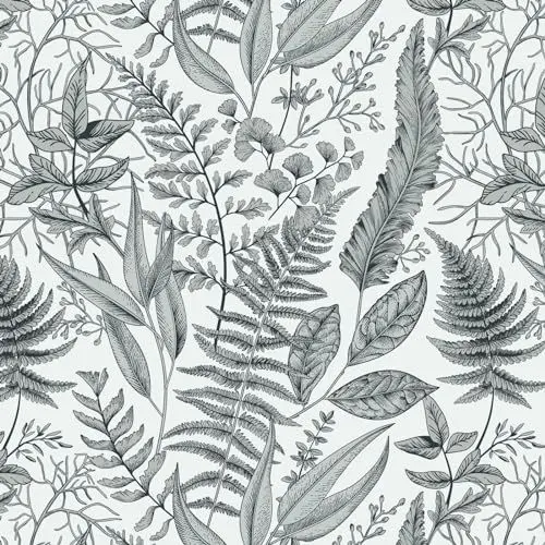 Produktbild: Fiula Selbstklebende Tapete Blätter Tapeten 41CMx3M Klebefolie Möbel Wandtapete Muster Klebetapete Dekorfolie Wandaufkleber Wasserdicht Abnehmbar Vinyl für Wohnzimmer Schlafzimmer Grau Weiß Wallpaper