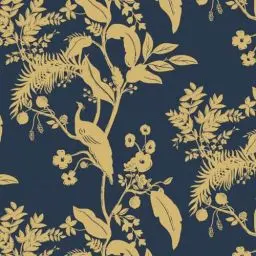 Produktbild: Fiula Selbstklebende Tapete Vögel 44CMx3M Klebefolie Blumentapete Tier Wandtapete Wasserdichte Klebetapete Wohnzimmer Schlafzimmer Möbelfolie Dekorfolie Blätter Dunkelblau Gold Wallpaper Vintage
