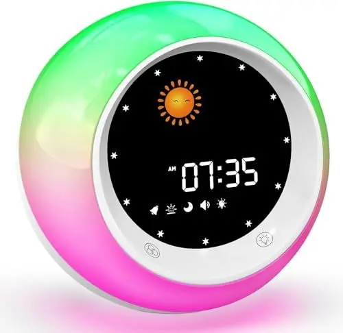Produktbild: FiveHome Kinderwecker, Schlaftrainer Kinder mit 9 Nachtlichtern, Soundmaschine, Snooze und Timer, Digitaler Wecker Kinder für Jungen und Mädchen