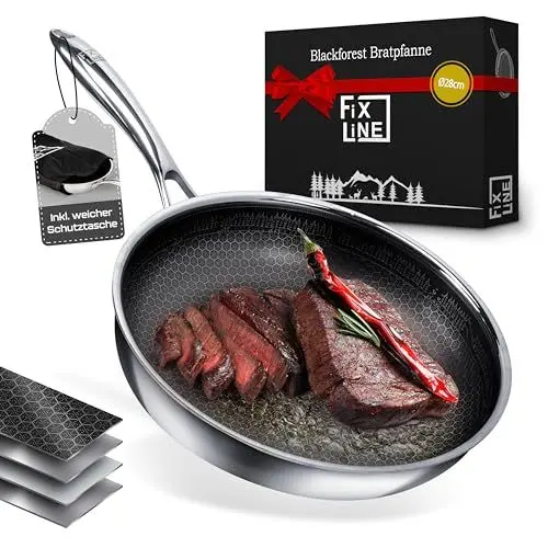 Produktbild: FIXLINE® Brat & Schmorpfanne 28cm Black Forest Design - kratzfeste Antihaftbeschichtung - hoher Rand 6,5cm - alle Herdarten inkl. Induktion - Backofen geeignet bis 230°C - Perfekte Geschenkidee
