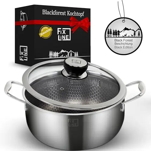 Produktbild: FIXLINE® Schmorpfanne 24cm - Black Forest Design - inklusive Glasdeckel - kratzfeste Beschichtung - für alle Herdarten inkl. Induktion - 5 Liter Volumen - leicht zu Reinigen - Backofen bis 230°C