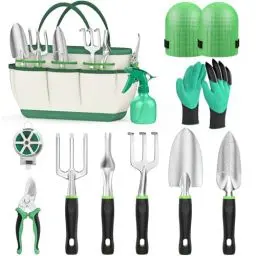 Produktbild: Fixmend Gartenwerkzeug Set, 11 Stück Edelstahl Garten Werkzeug Geschenk-Kit mit Garten Zubehör Werkzeugtasche, Ideale Garten Geschenke für Gartenliebhaber für Frauen für Männer